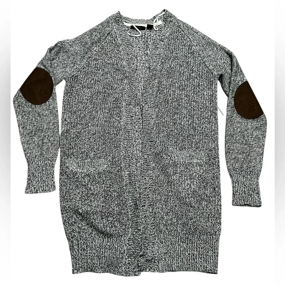 RDI‎ Long Open Cardigan Sweater Gray Knit Elbow Patch Cotton Blend women’s XS